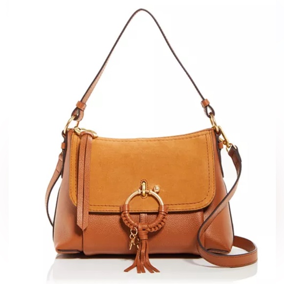 NWT See By Chloe Joan Small Leather & Suede Shoulder Bag Tan Leather Purse - Picture 1 of 14